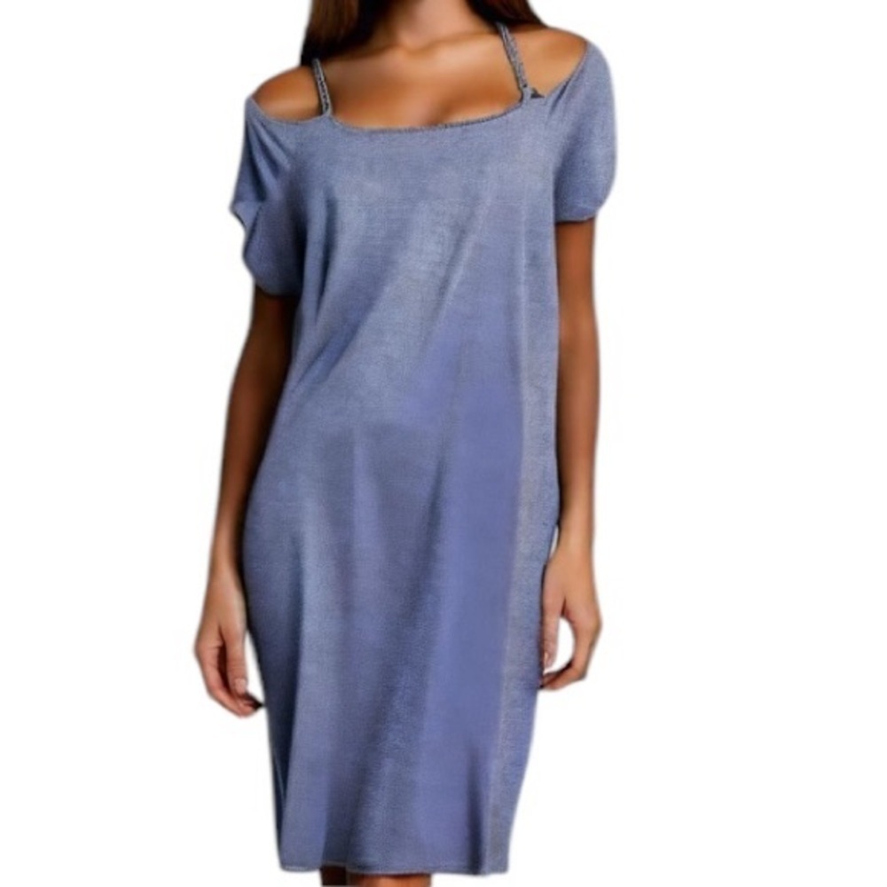 Michael Kors Cold Shoulder Purple and White Ditsy Floral Shift Dress Size L